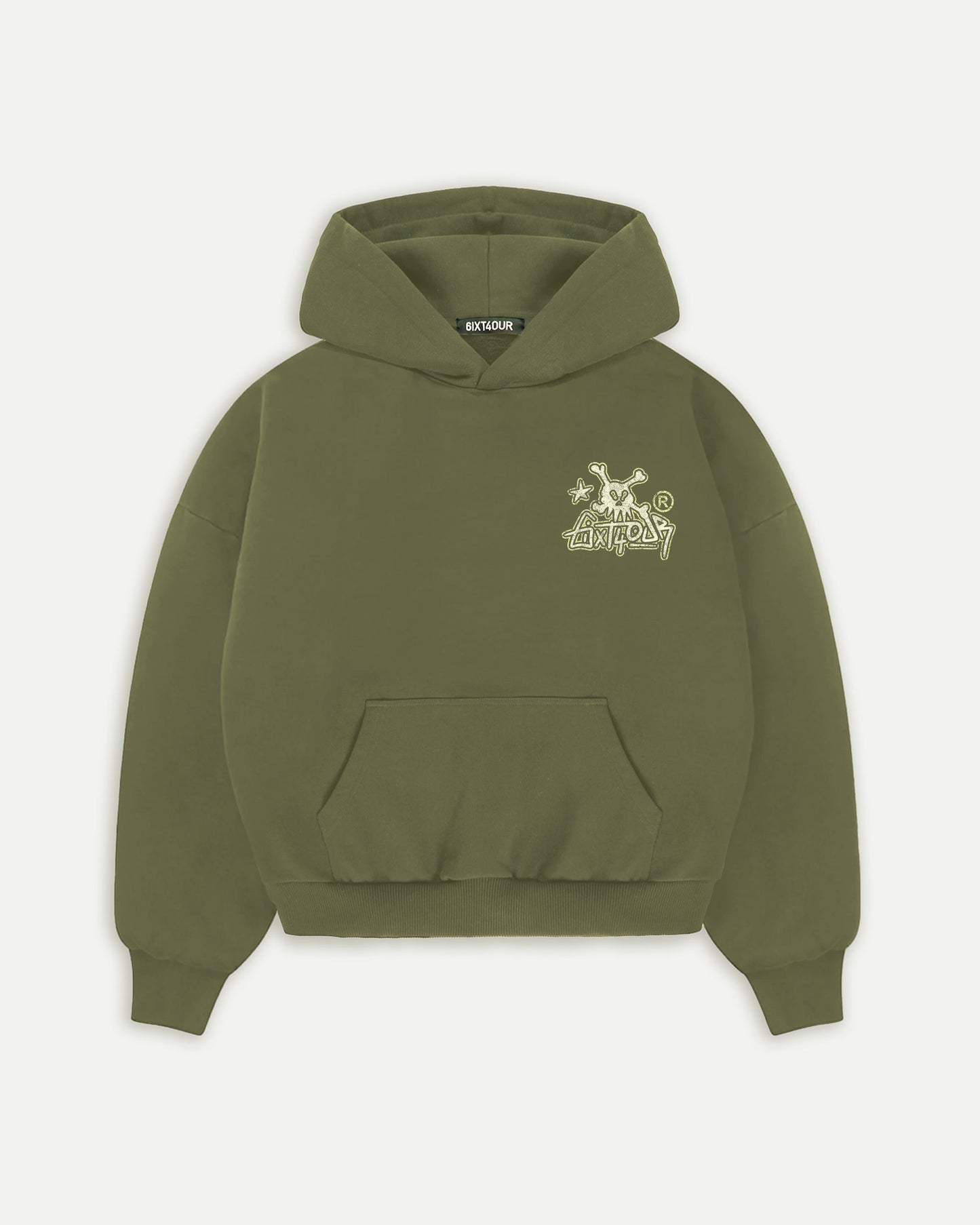 6ixt4our Skull Hoodie Green