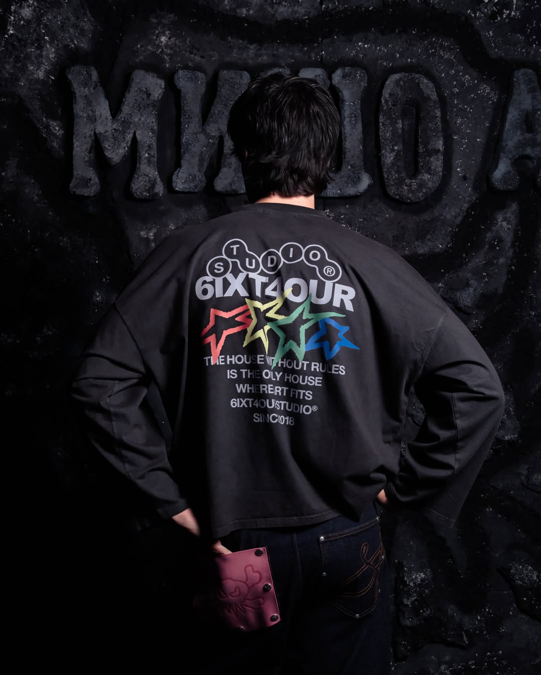 6ixt4our Colorful Stars Long Sleeve Black