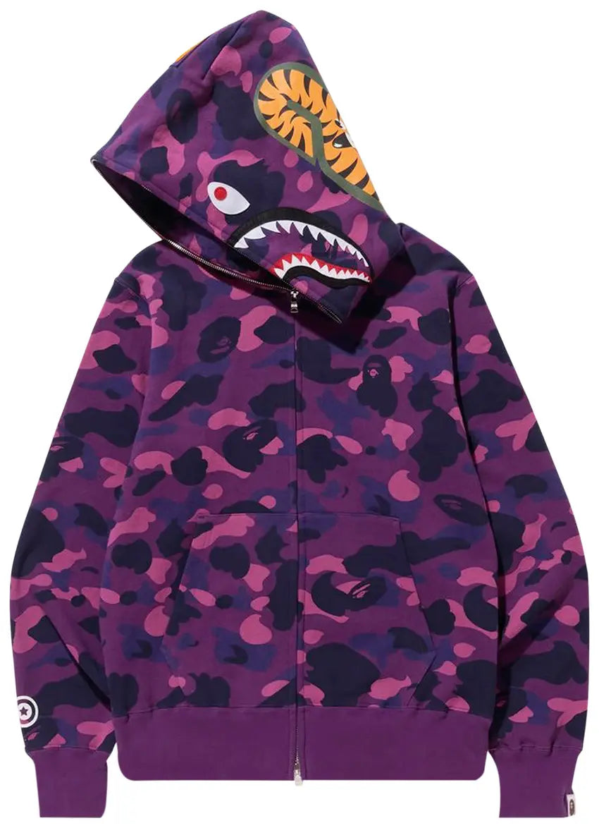 Bape Color Camo Shark Full Zip Hoodie Purple