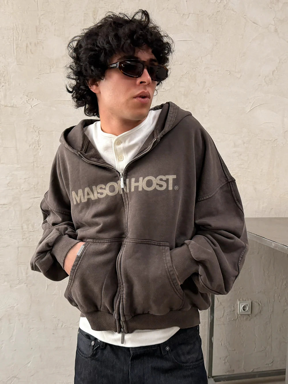 Host Erode Wave Zipped Hoodie Brown