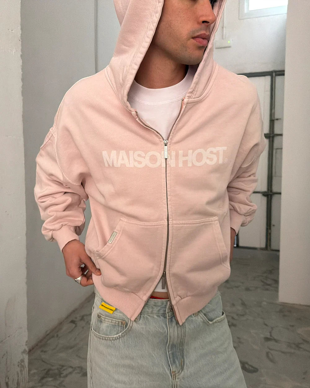Host Erode Wave Zipped Hoodie Pink