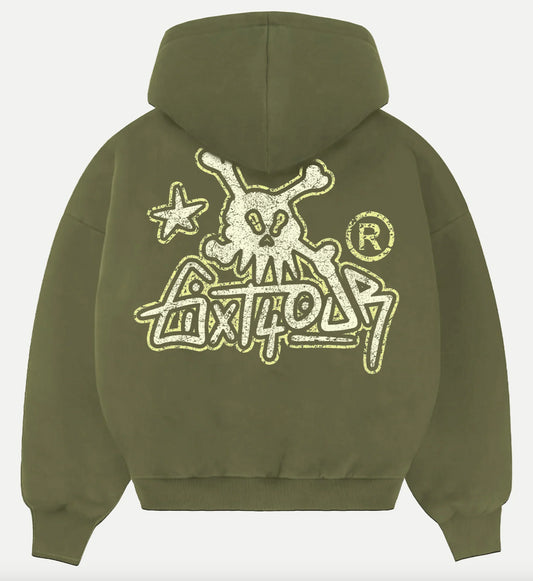 6ixt4our Skull Hoodie Green
