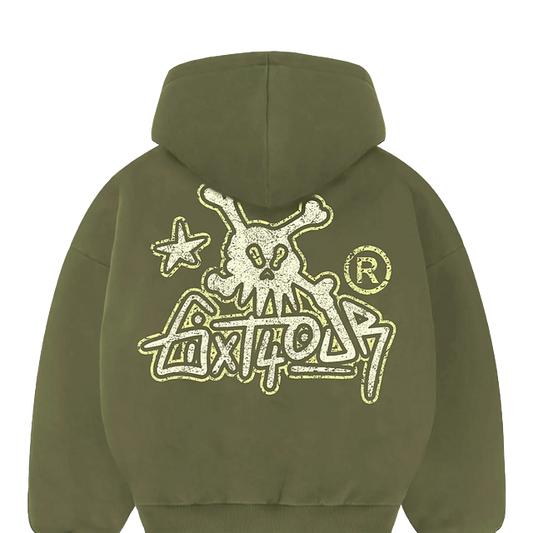 6ixt4our Skull Hoodie Green
