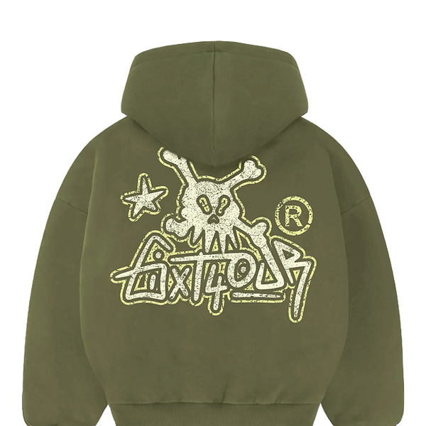 6ixt4our Skull Hoodie Green