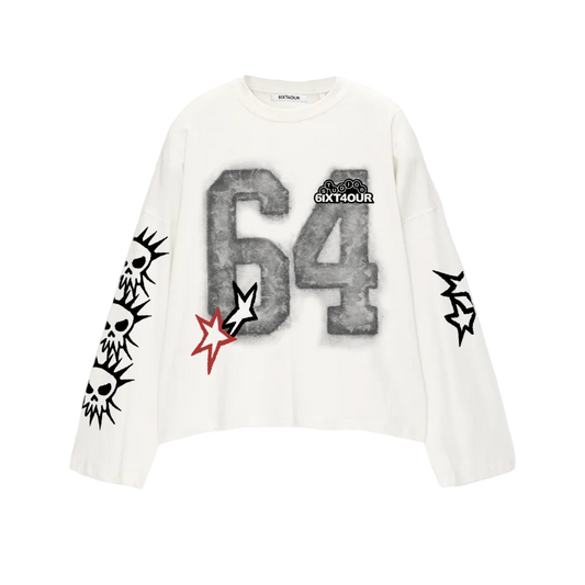 6ixt4our Colorful Stars Long Sleeve White