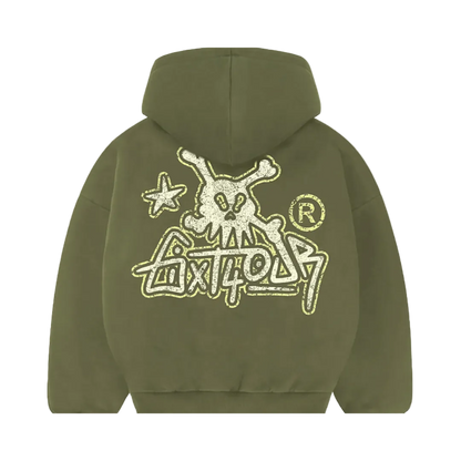 6ixt4our Skull Hoodie Green