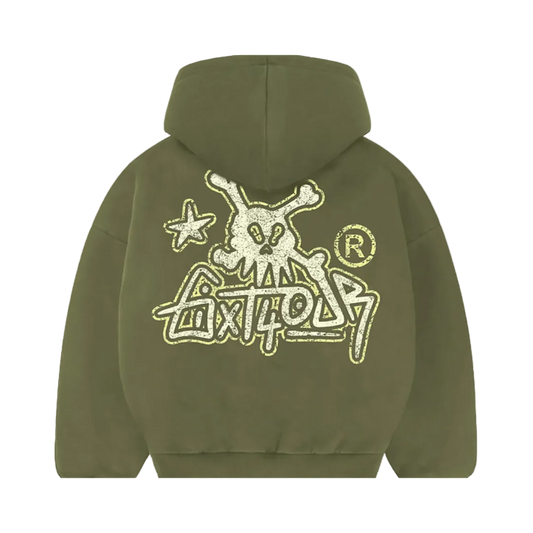 6ixt4our Skull Hoodie Green
