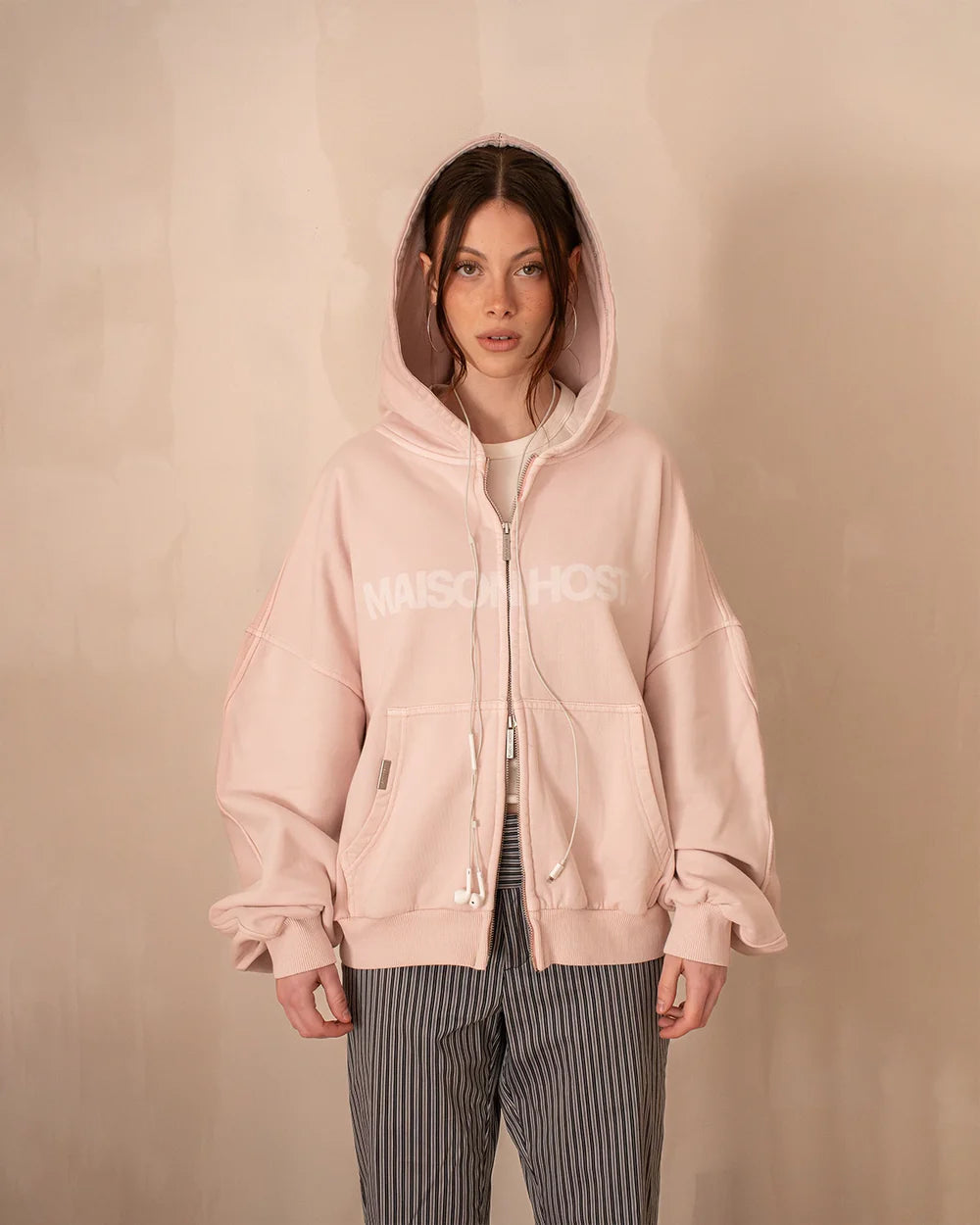 Host Erode Wave Zipped Hoodie Pink