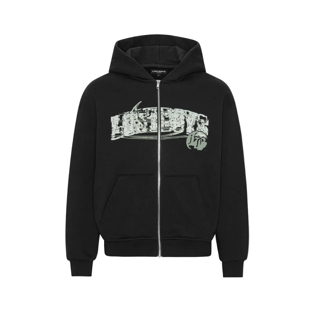 Lost Boys DIstrorted Zip Hoodie Black