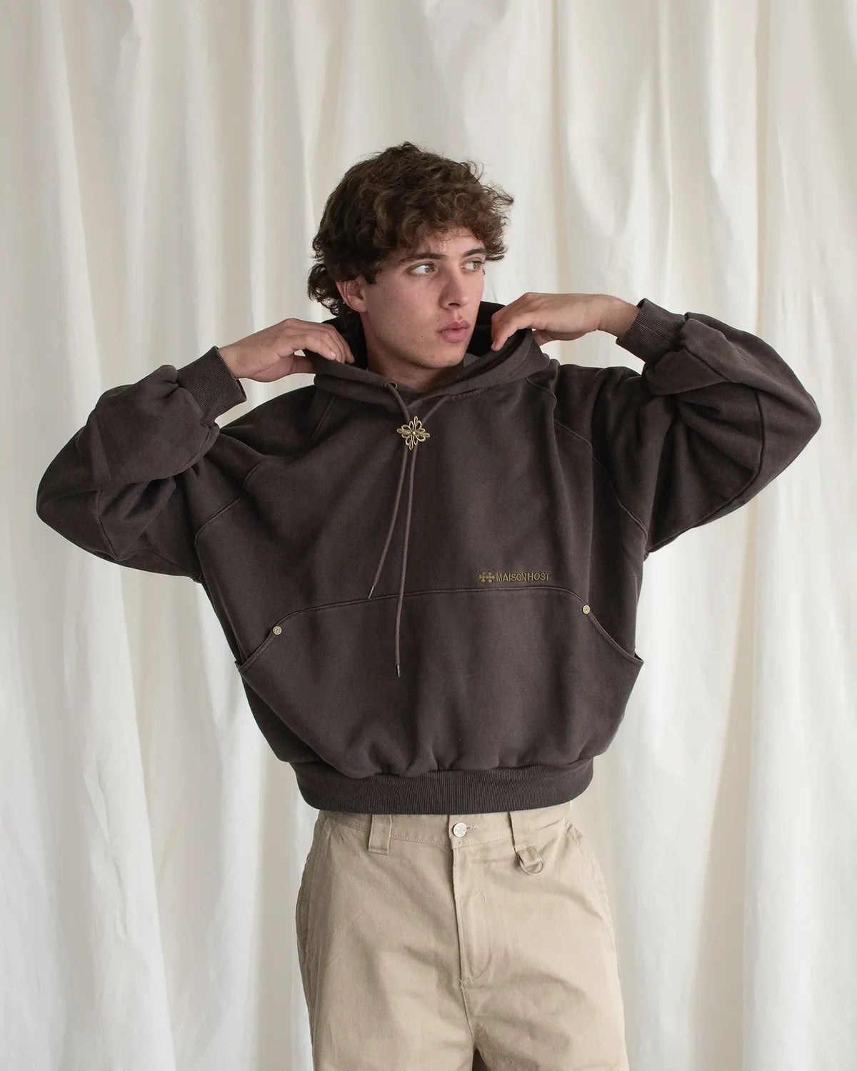 Maison Host Bolo Tie Hoodie Brown