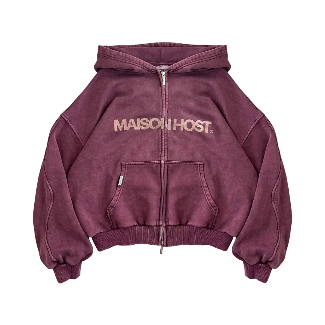 Maison Host Erode Zipped Hoodie Burgundy