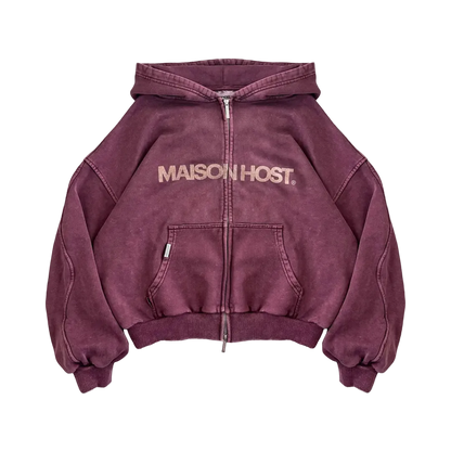Maison Host Erode Zipped Hoodie Burgundy