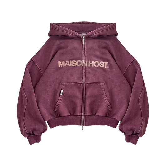 Maison Host Erode Zipped Hoodie Burgundy