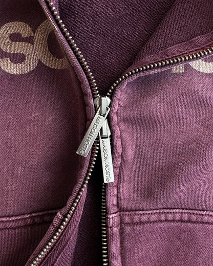 Maison Host Erode Zipped Hoodie Burgundy