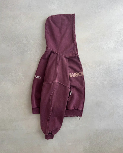 Maison Host Erode Zipped Hoodie Burgundy