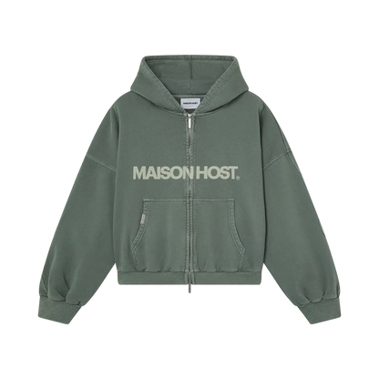 Maison Host Erode Zipped Hoodie Green