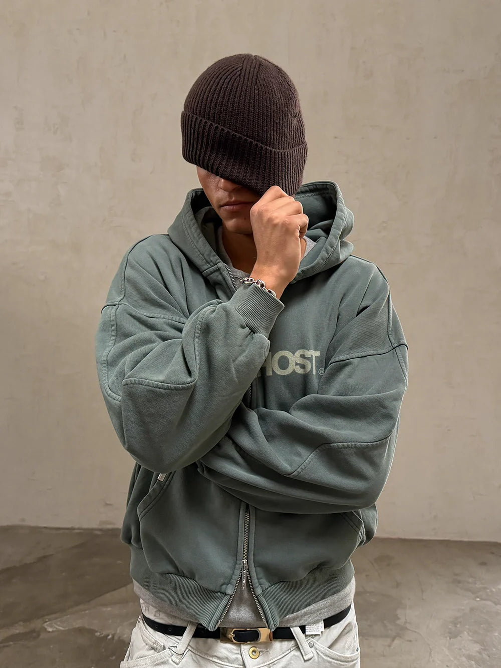 Maison Host Erode Zipped Hoodie Green