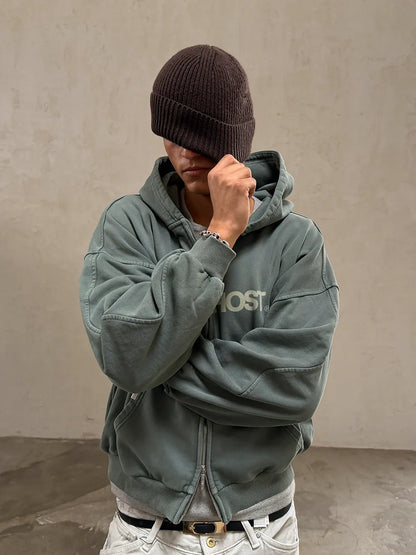 Maison Host Erode Zipped Hoodie Green