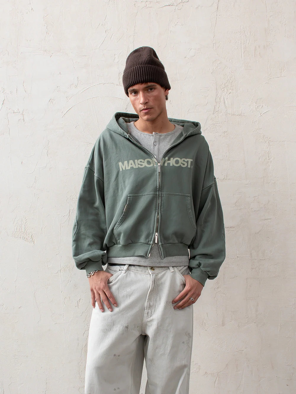 Maison Host Erode Zipped Hoodie Green