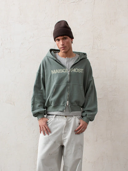 Maison Host Erode Zipped Hoodie Green