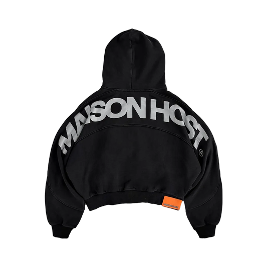 Maison Host Panels Zipped Hoodie Black