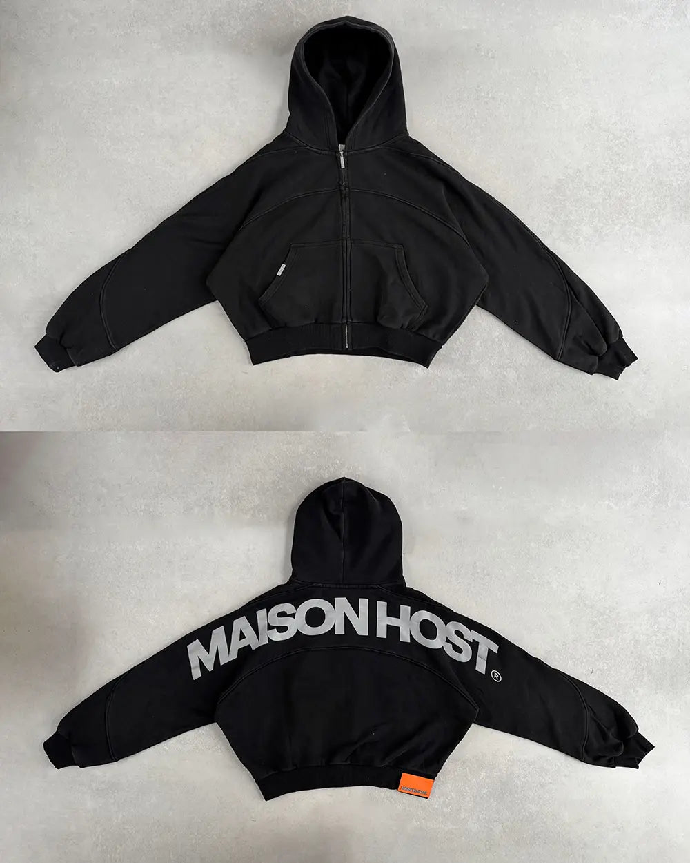 Maison Host Panels Zipped Hoodie Black