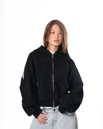 Maison Host Panels Zipped Hoodie Black