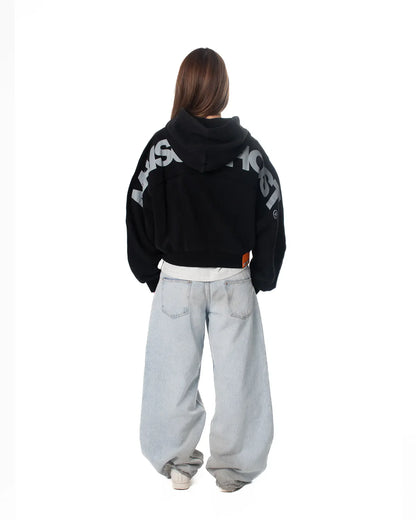 Maison Host Panels Zipped Hoodie Black