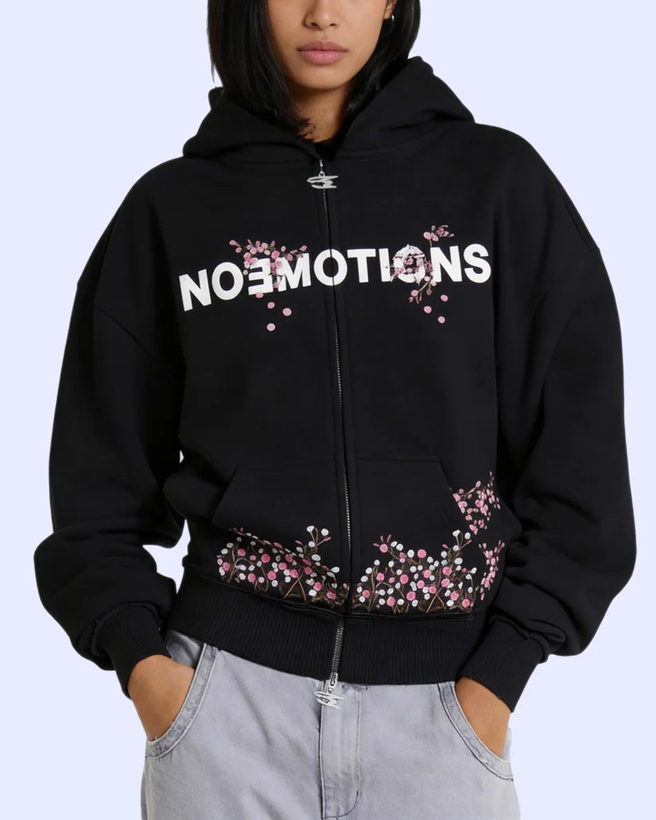 NoEmotions Blossom Zip Hoodie Black