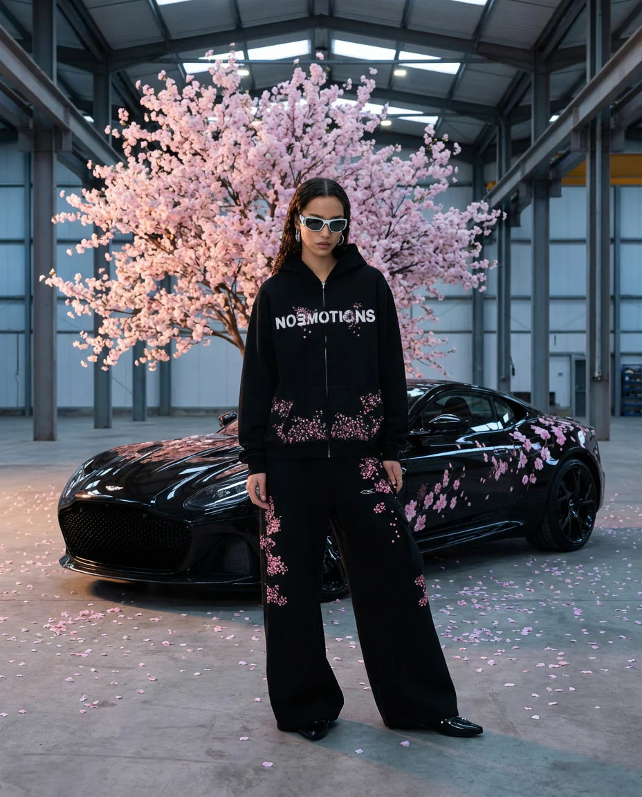 NoEmotions Blossom Zip Hoodie Black