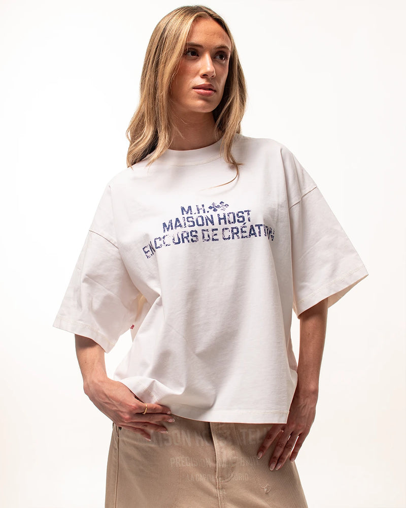 Host Bienvenue Crest Tee - white, blue | Saturday Concept
