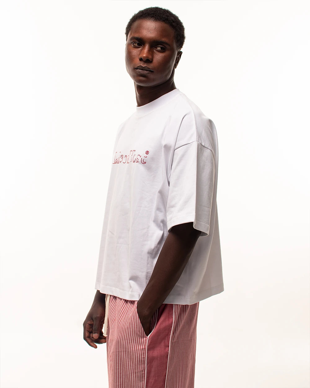 Host Hidden Logo Tee - white, red | Saturday Concept