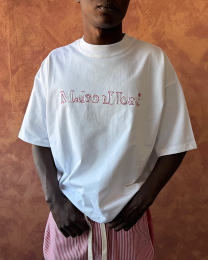Host Hidden Logo Tee - white, red | Saturday Concept