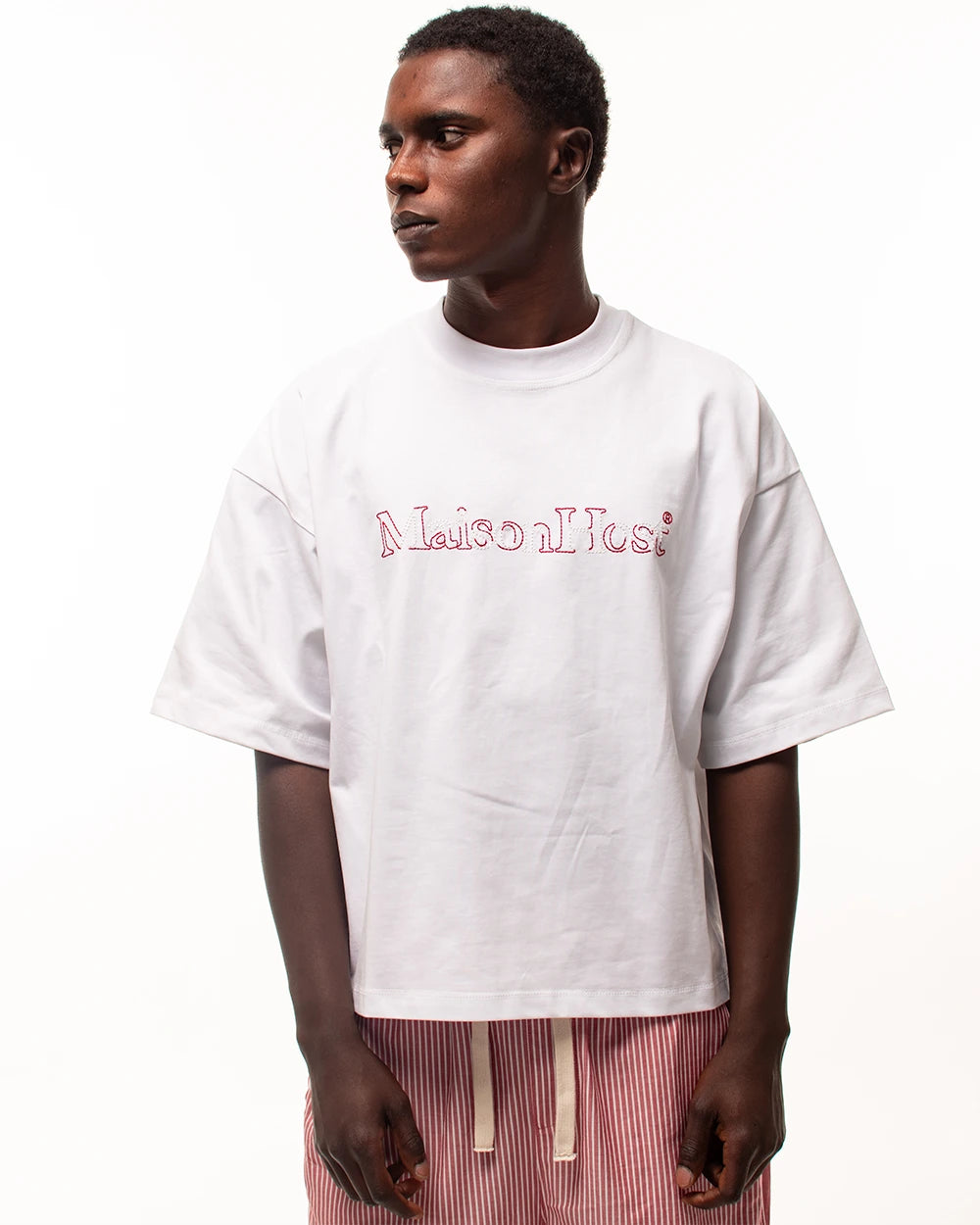 Host Hidden Logo Tee - white, red | Saturday Concept