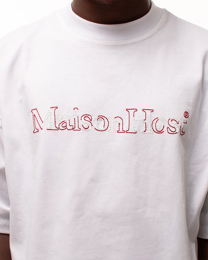 Host Hidden Logo Tee - white, red | Saturday Concept