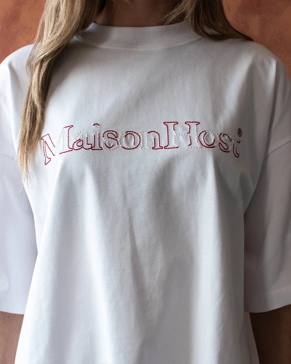 Host Hidden Logo Tee - white, red | Saturday Concept