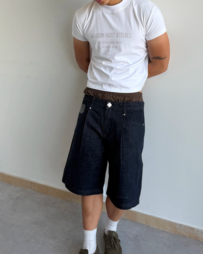 Host Raw Denim Pleated Shorts - blue | Saturday Concept