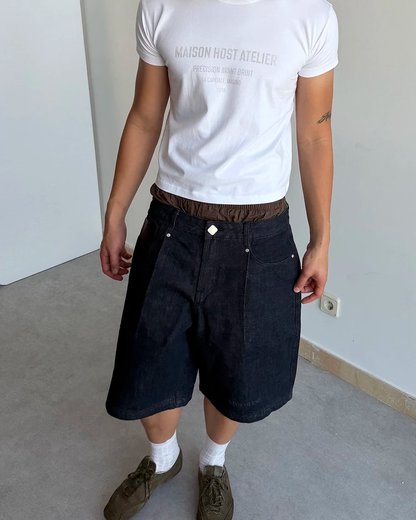 Host Raw Denim Pleated Shorts - blue | Saturday Concept