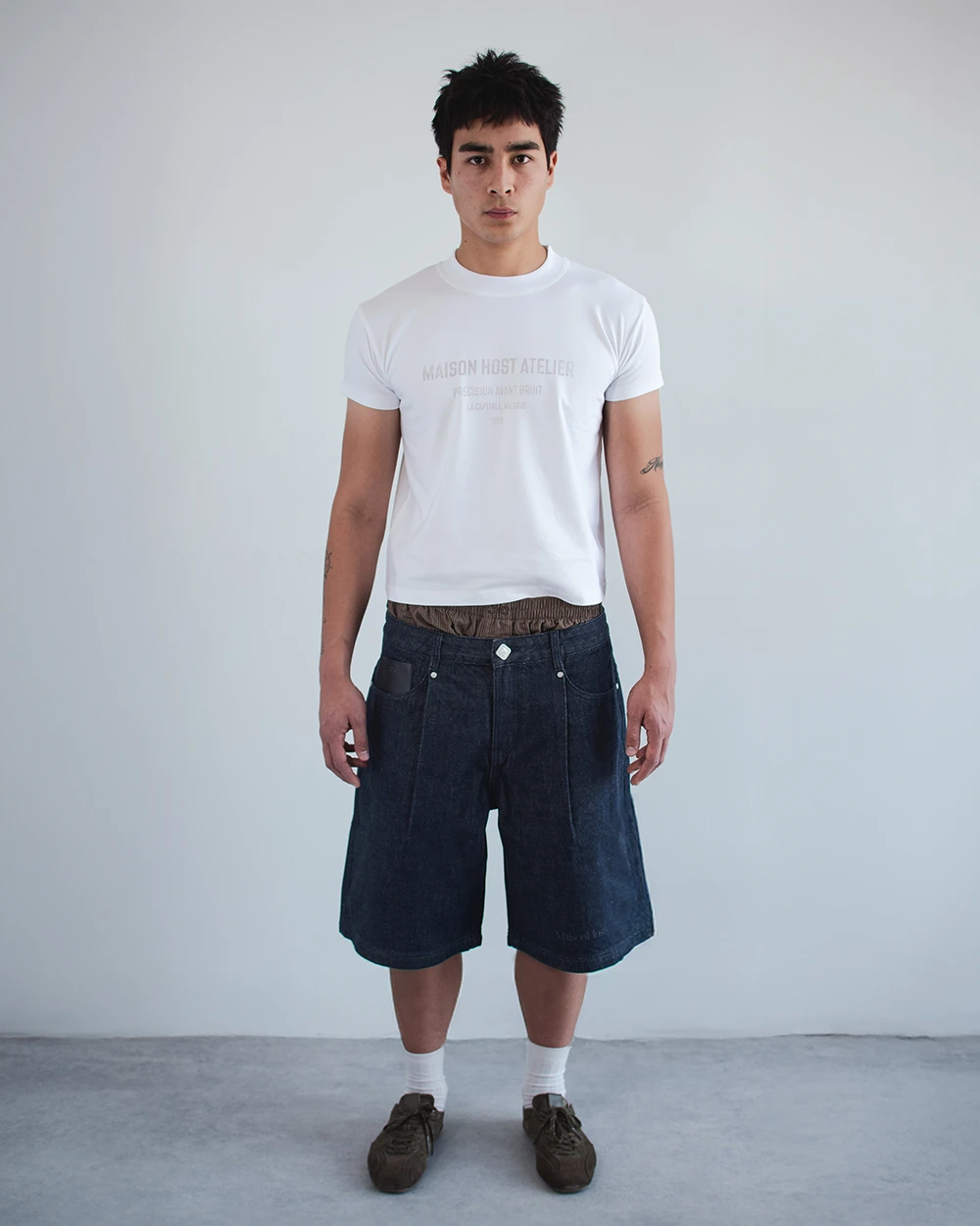 Host Raw Denim Pleated Shorts - blue | Saturday Concept