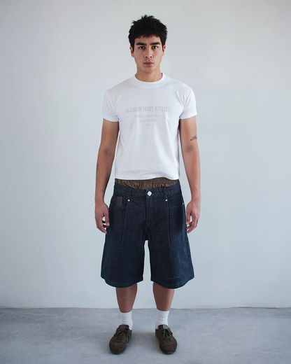 Host Raw Denim Pleated Shorts - blue | Saturday Concept