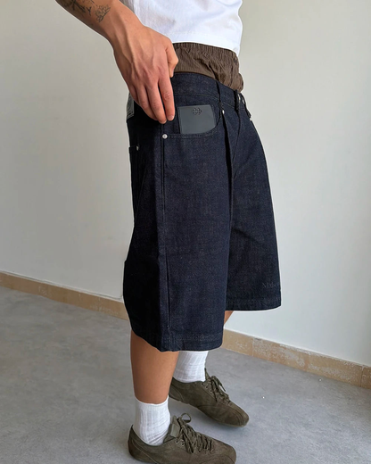 Host Raw Denim Pleated Shorts - blue | Saturday Concept