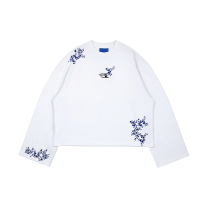 NoEmotions Blossom Long Sleeve White - white, blue | Saturday Concept