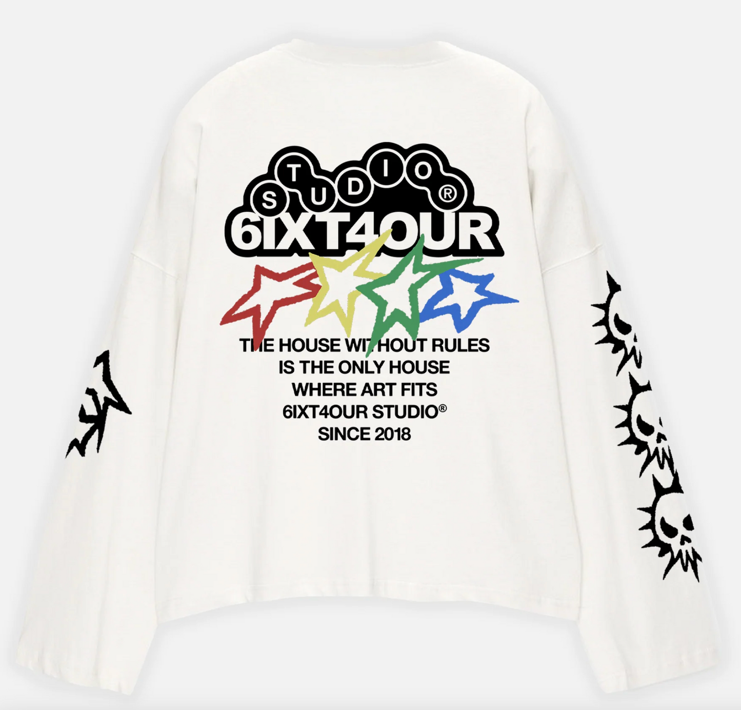 6ixt4our Bunte Sterne Langarmshirt Weiß