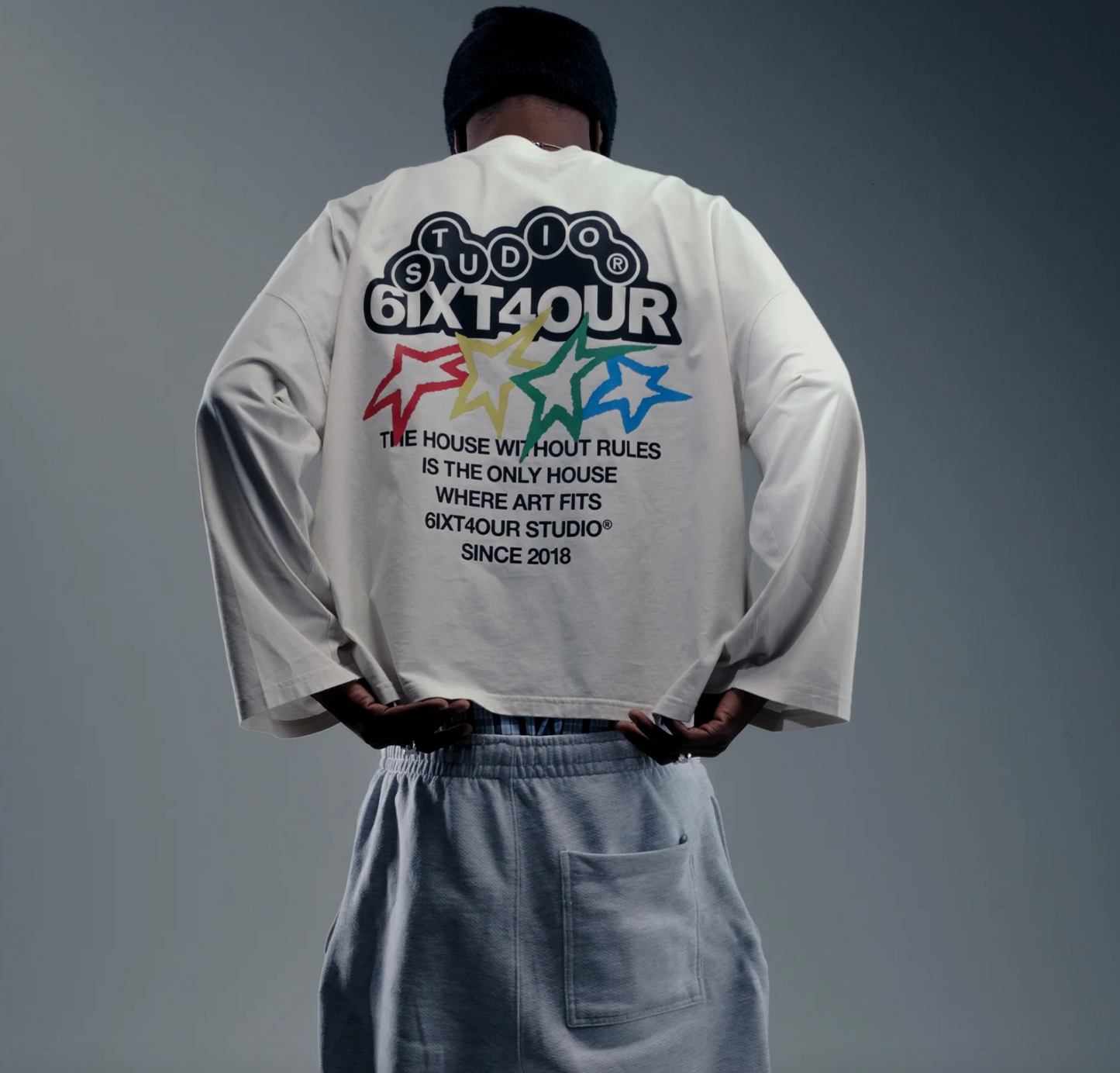 6ixt4our Bunte Sterne Langarmshirt Weiß