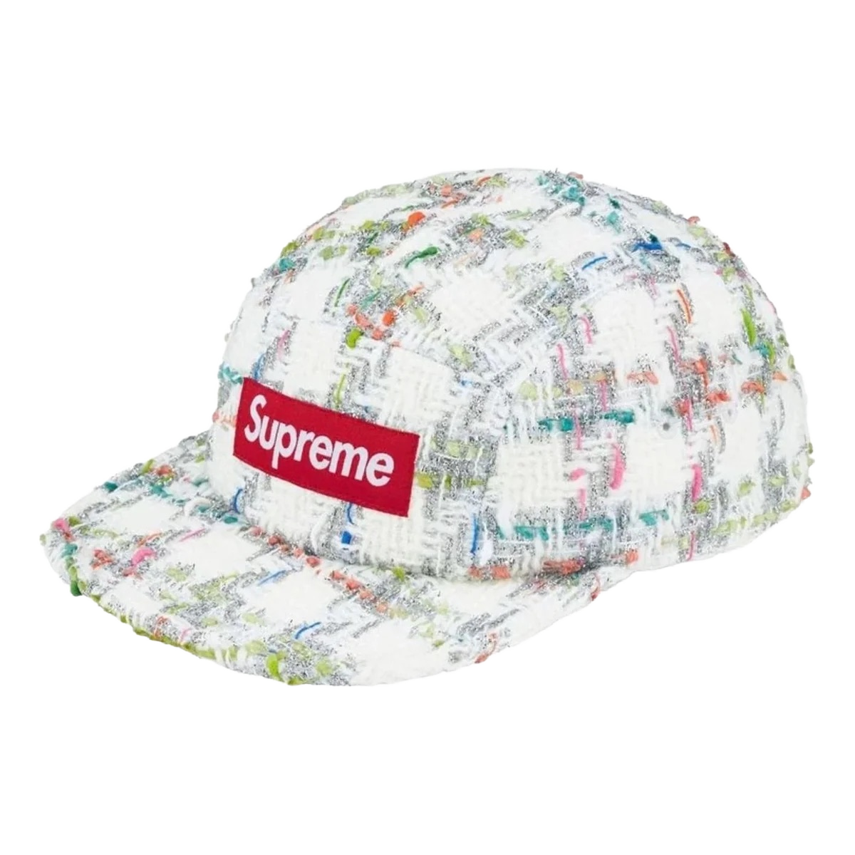 Supreme Cap 5 Panel Metallic Boucle White